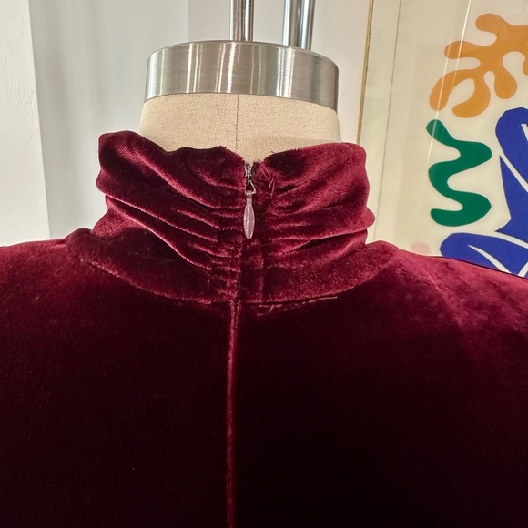 Vintage 90’s Velvet Burgundy Long Sleeve Dress - Picture 12 of 15